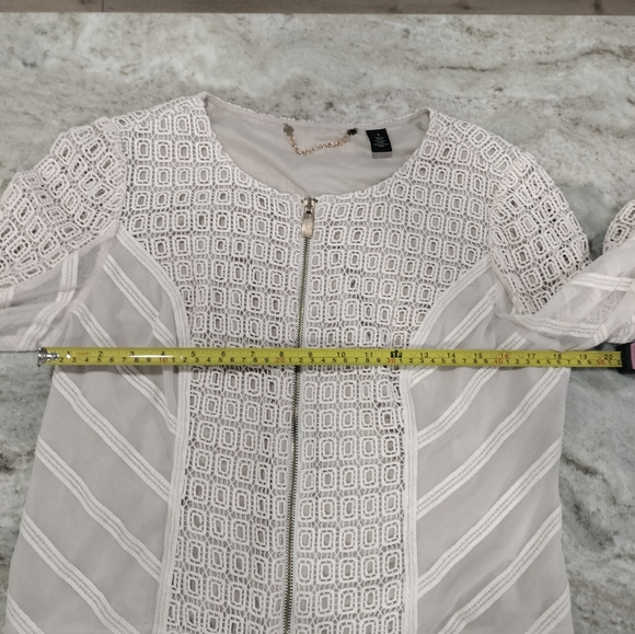 Crochet Lace Sheer Mesh Zip-Up Jacket White Ivory Boho Romantic Barely Worn - Picture 10 of 14